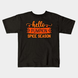 Hello Pumkin Spice Season Vintage Funny Pumpkin Fall Thanksgiving Kids T-Shirt